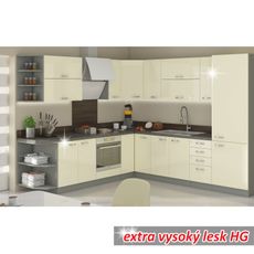 KONDELA Prado 60 D 1F BB kuchynská skrinka krémový vysoký lesk / sivá
