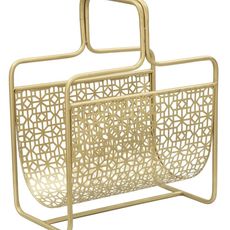 Estila Glamour stojan na časopisy Isolde so zlatým kovovým rámom a geometrickým vzorom 44 cm
