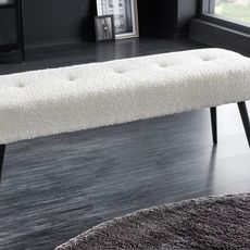Estila Moderná buklé čalúnená lavica Soreli s bielym poťahom s dekoratívnym prešívaním 100 cm