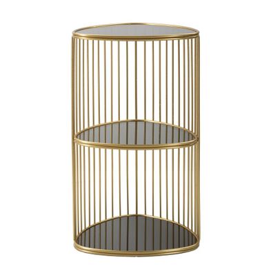 Estila Art deco trojuholníkový príručný stolík Fayer so zlatou kovovou konštrukciou a čiernymi sklenenými tromi doskami 80 cm