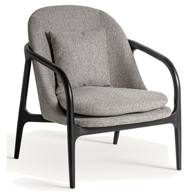 Estila Luxusné moderné čalúnené sivé kreslo Hubert s textúrovaným poťahom a masívnou čiernou konštrukciou 84 cm