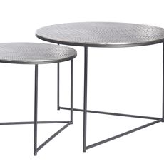 Estila Dizajnový set okrúhlych konferenčných stolíkov Gustave s ručne tepaným krokodílím vzorom vo vintage striebornej farbe 46 cm