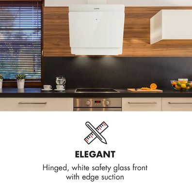 Klarstein Aurica 60, digestor, 60 cm, nástenný, 610 m³/h, LED, dotykové ovládanie, sklo, biely