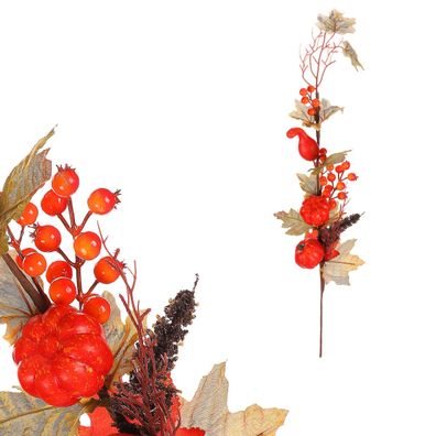 Jesenná umelá vetvička - červené tekvice a bobule, 73 cm