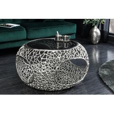 Estila Dizajnový glamour okrúhly strieborný konferenčný stolík Hoja s úložným priestorom a abstraktným dizajnom 40 cm