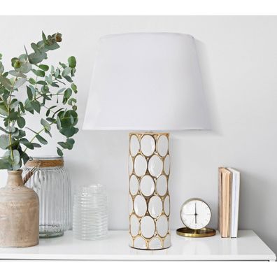 Keramická stolová lampa s textilným tienidlom v bielo-zlatej farbe (výška 56 cm) Glam Carv – Mauro Ferretti