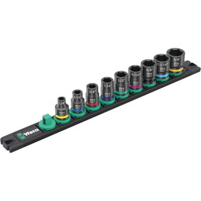 Wera 005452 Nástrčné hlavice 3/8" šesťhran 1/4 ÷ 3/4" Imperial Imperial 1, typ 9608 na koľajnici (sada 9 ks)