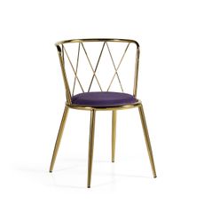 Estila Art-deco okrúhla stolička Brilia so zlatou konštrukciou a fialovým čalúnením 75cm