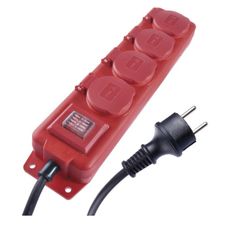 EMOS Prodlužovací kabel s vypínačem, krytkou a 4 zásuvkami Neop Schuko 3 m černo-červený