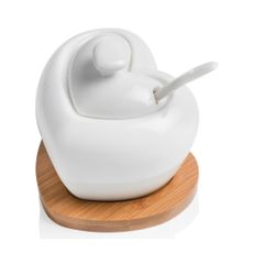Porcelánová cukornička s lyžičkou a bambusovou podložkou Brandani Heart