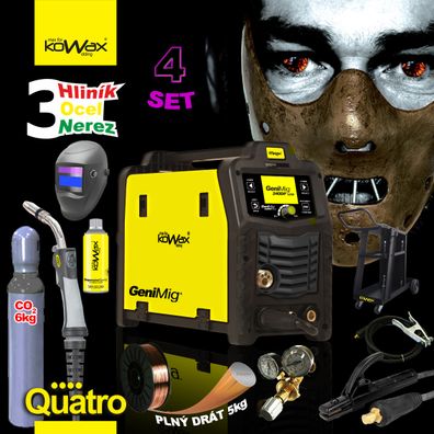 KOWAX GeniMig®240DP LCD + Horák + Kukla + Ventil + Podvozok + plná Fľaša Co2 + Sprej + 5Kg Drôt + Káble