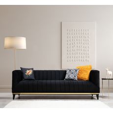 Elegantná trojmiestna pohovka Bellino s dvoma vankúšmi, 222 x 89 cm, čierno zlatá