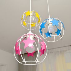 Detský luster na lanku STARS 3xE27/15W/230V modrá/ružová/žltá