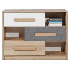 NABBI Aurin CH-1100-3DR komoda so zásuvkami pieskový buk / biela / peltro