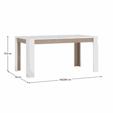 Jedálenský rozkladací stôl, biela extra vysoký lesk HG/dub sonoma tmavý truflový, 160-200x90 cm, LYNATET TYP 75