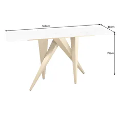 Konzola ART LIVING 140 cm, keramická, biela, mramorová doska s rámom v šampansko-zlatej farbe