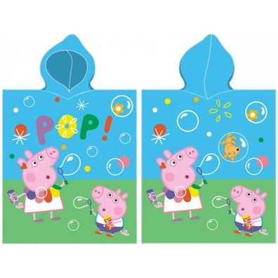 Detské / chlapčenské pončo - osuška s kapucňou Prasiatko Peppa - motív Bublinková párty - 100% bavlna - 55 x 110 cm