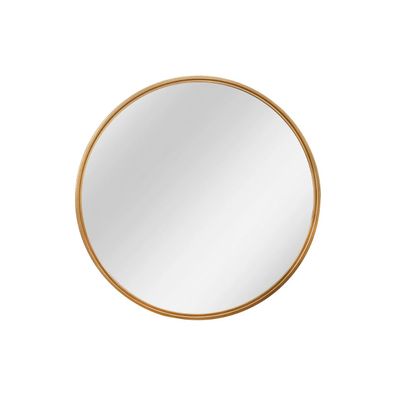 Estila Art deco okrúhle zrkadlo Auri so zlatým tenkým kovovým rámom a zadnou výstužou z dyhovaného dreva na stenu 80 cm