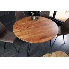 Estila Industriálny okrúhly jedálenský stôl Sunlight s vrchnou doskou z akáciového masívu v prírodných teplých hnedých odtieňoch 120 cm