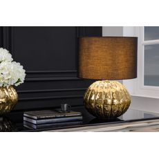 Estila Moderná glamour stolná lampa Redesia so zlatým kovovým stojanom a čiernym okrúhlym tienidlom 55cm