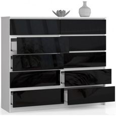 Komoda K140 10SZ biela/čierna lesk