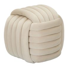 Estila Dizajnová čalúnená štvorcová taburetka Nodo so zamatovým béžovo krémovým poťahom v tvare klbka 45 cm