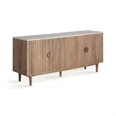 Estila Luxusný hnedý príborník Neelam v art deco štýle s bielou mramorovou vrchnou doskou a drážkovaným reliéfom na dvierkach 175 cm
