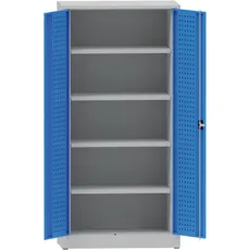 Dielenská kovová skriňa na náradie KOVONA, 4 police, zváraná, nosnosť 50 kg, 950 x 500 x 1950 mm