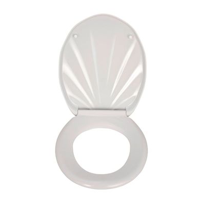 Biele WC sedadlo s jednoduchým zatváraním Wenko Premium Sea Shell, 45,5 × 38 cm