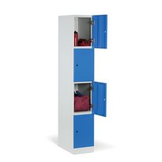 Šatníková skrinka s úložnými boxmi, 4 boxy, 1850 x 300 x 500 mm, kódový zámok, tmavosivé dvere