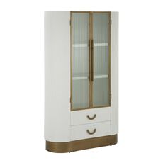 Estila Art deco dvojdverová vitrína Glamia Blanc s priehľadnou výplňou so zlatými detailmi v bielej farbe 160 cm