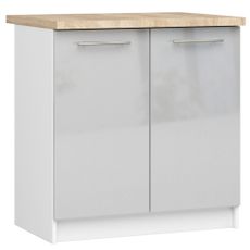 Ak furniture Kuchyňská skříňka Olivie S 80 cm 2D bílá/metalický lesk/dub sonoma