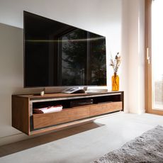 TV stolík Stonegrace 145 cm akáciová hnedá kamenina 2 zásuvky 1