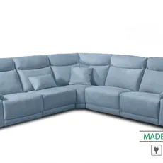 Kožená sedacia súprava CONTINENTAL rohová s funkciou relax, elektrické, sv. modrá (cielo 332)