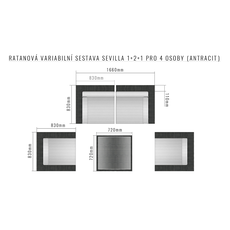 Deokork Ratanová variabilná zostava SEVILLA 1+2+1 pre 4 osoby (antracit)