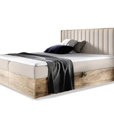 Wilsondo Čalúnená boxspring manželská posteľ WOOD 4 s úložným priestorom - béžová Paros Rozmer: 160x200