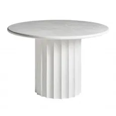 Estila Luxusný art deco biely okrúhly jedálenský stôl Zarina s betónovým efektom s vrúbkovanou nohou 120 cm