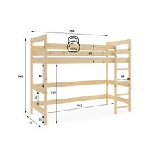 Vyvýšená posteľ z masívu ANTRESOLA 200×90 cm – borovica