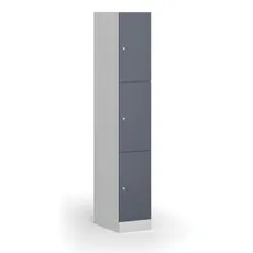 Šatníková skrinka s úložnými boxmi, 3 boxy, 1850 x 300 x 500 mm, cylindrický zámok, tmavosivé dvere