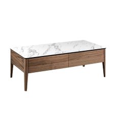 Estila Drevený obdĺžnikový konferenčný stolík Vita Naturale biely mramor 120cm
