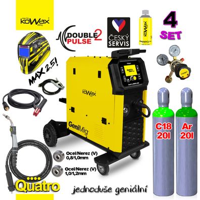 KOWAX GeniMig®350DP LCD5 + plná Argon Fľaša + Co2 Fľaša + Ventil + Sprej + Horák + Káble