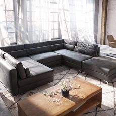Pohovka v tvare U Elio 300x185 cm imitácia kože vintage antracit