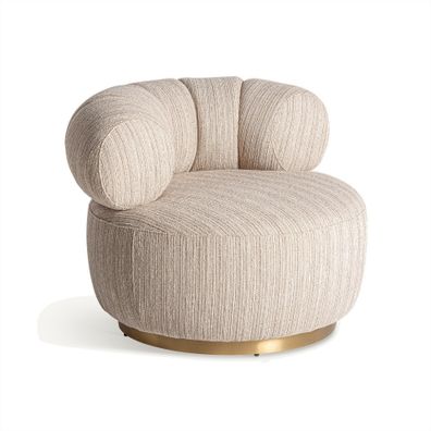 Estila Dizajnové art deco čalúnené kreslo v zaoblenom tvare s prešívaním v béžovej farbe a so zlatou podstavou z kovu 92 cm