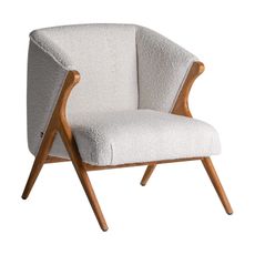 Estila Luxusné vintage krémové kreslo Aurélia s poťahom z bavlneného buklé a nohami z borovicového masívu 80cm