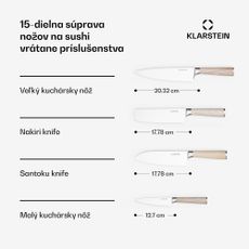 Klarstein Shibui súprava nožov na sushi, 15 dielov, 4 nože s praktickým príslušenstvom