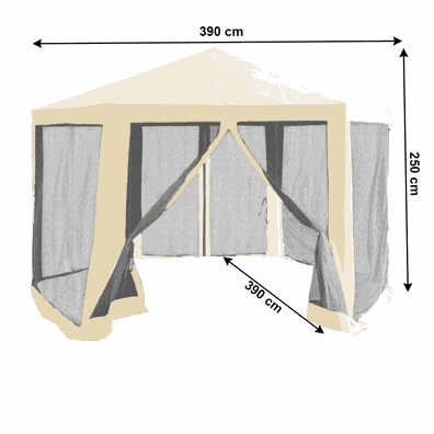 Stanový altánok do záhrady, 3,9x2,5x3,9m, béžová/čierna, RINGE TYP 2+6 bočných strán