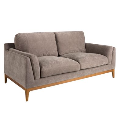 Estila Luxusná moderná čalúnená dvojsedačka Vita Naturale s retro nádychom s drevenými nožičkami a textilným poťahom hnedo sivá 195 cm