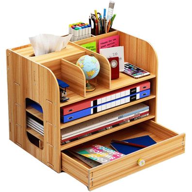 DIY zakladač na A4 dokumenty, písacie potreby a vreckovky so zásuvkou tmavé drevo B3S Tmavé drevo
