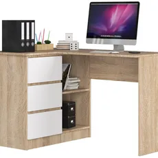 Ak furniture Rohový písací stôl B16 124 cm dub sonoma/biely ľavý
