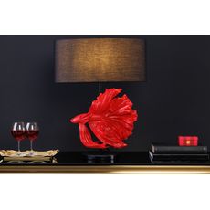 Estila Dizajnová stolná lampa Sidoria s červenou podstavou v tvare ryby s čiernym okrúhlym tienidlom 64cm